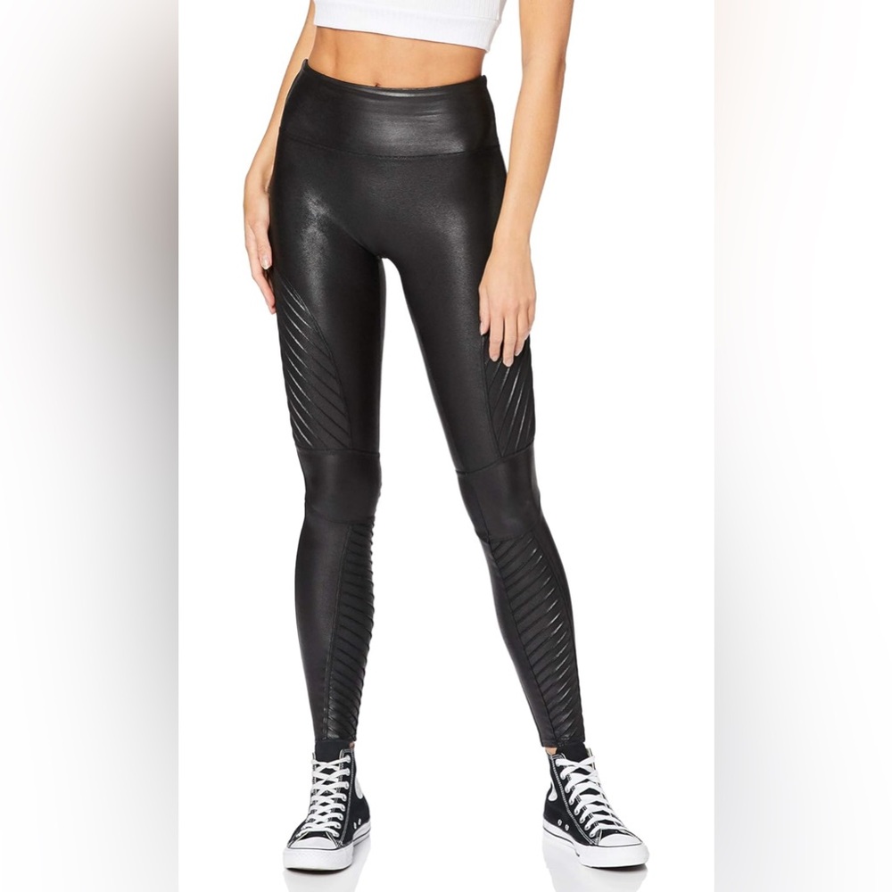 Spanx Black Faux Leather Moto Leggings Women’s 1X